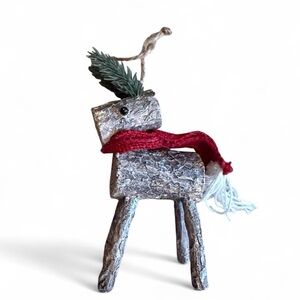 Rustic Reindeer Holiday Decoration with Red Scarf
